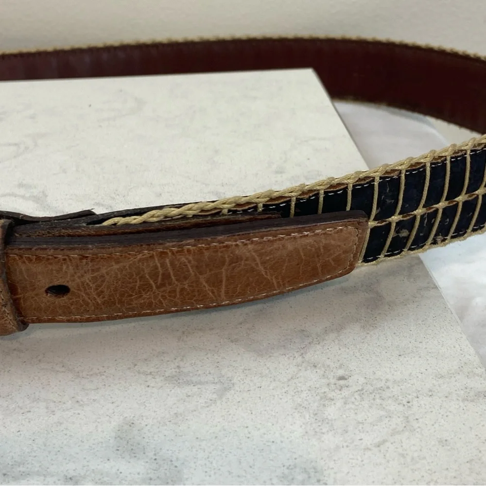 Men’s Vintage Torino Leather Cork Woven Belt Brown & Black Classic Casual Style